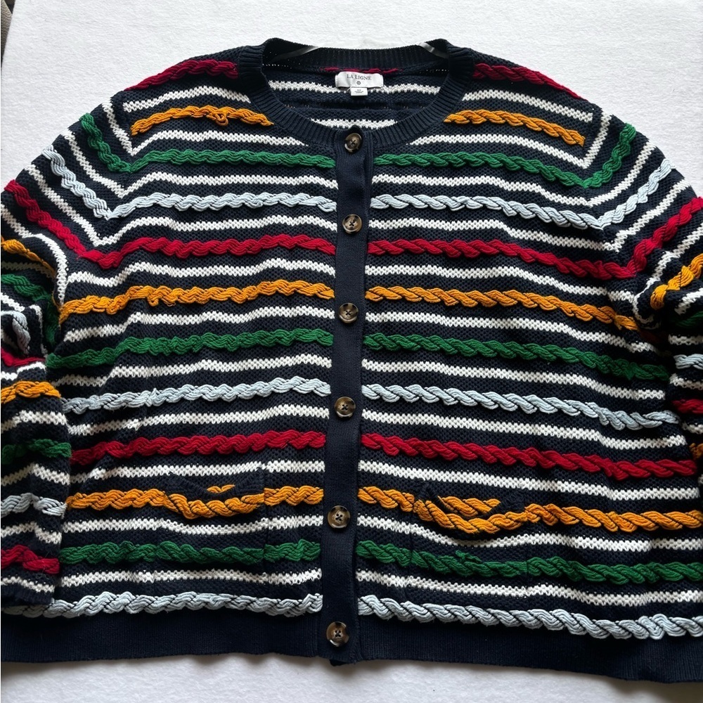 La Ligne x Target 3X Braided‎ Stripe Cotton Cardigan Sweater Multicolor